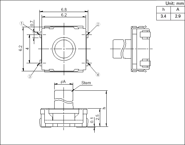 6*6alps輕觸開(kāi)關(guān)_SKRAAKE010_規(guī)格圖紙